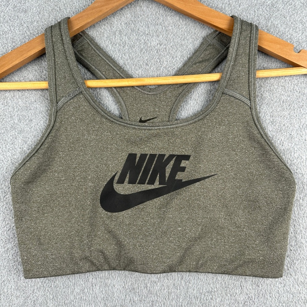 Nike Sports Bra Womens M Dri-FIT Futura Logo Gray Racerback Activewear